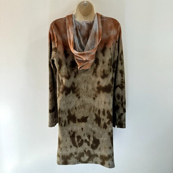 LOGO Lori Goldstein Shacket Shirt S Tunic Hoodie Sweatshirt Tie Dye Brown Button - Picture 5 of 9